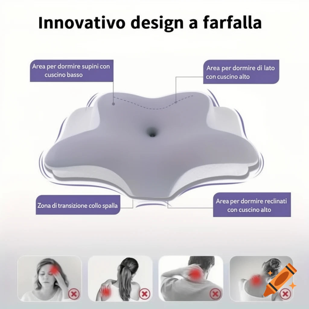 Cuscino cervicale in memory foam a forma di farfalla